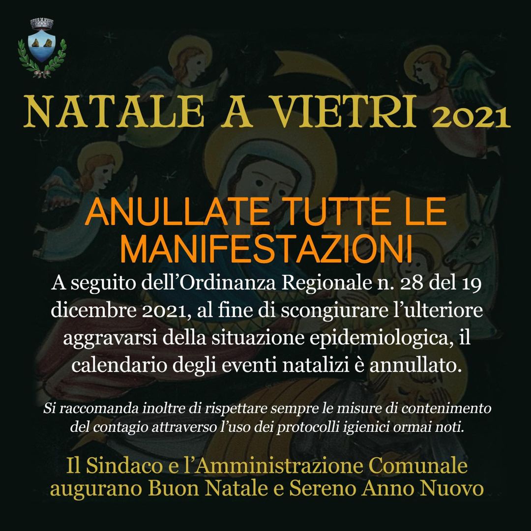 Vietri sul Mare: Coronavirus, 11 nuovi casi positivi, sospesi eventi natalizi