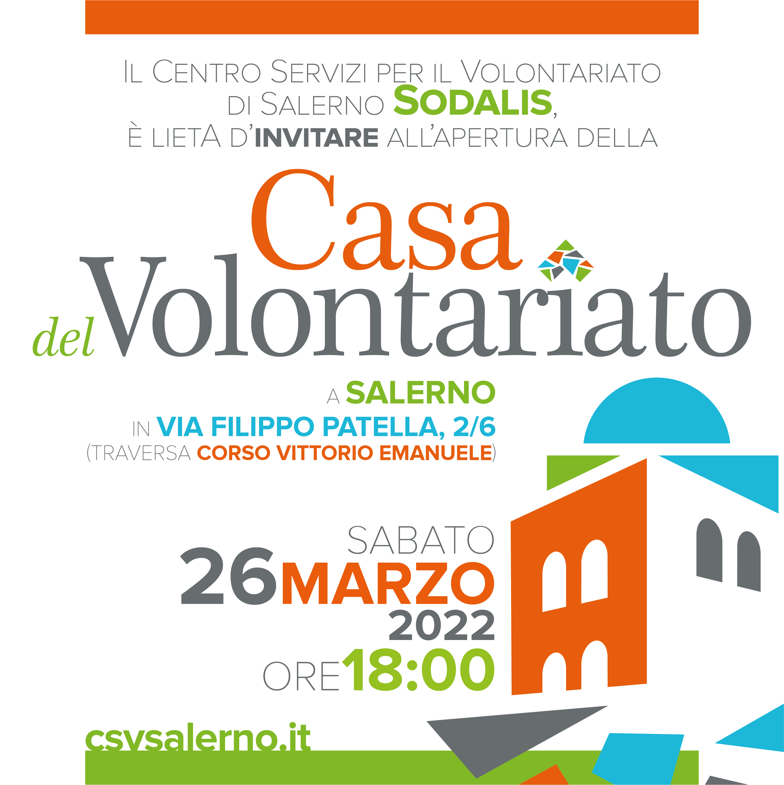 Salerno: CSV, inaugurazione Casa del Volontariato 26 Marzo 2022