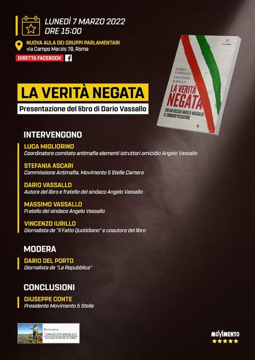 Roma: Fondazione Vassallo, presentazione libro “La Verità Negata” nella nuova Aula dei Gruppi Parlamentari