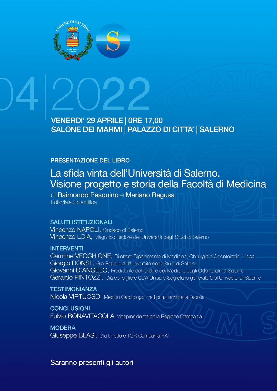 Salerno: al Salone dei Marmi, presentazione libro “La sfida vinta dell’Università di Salerno. “