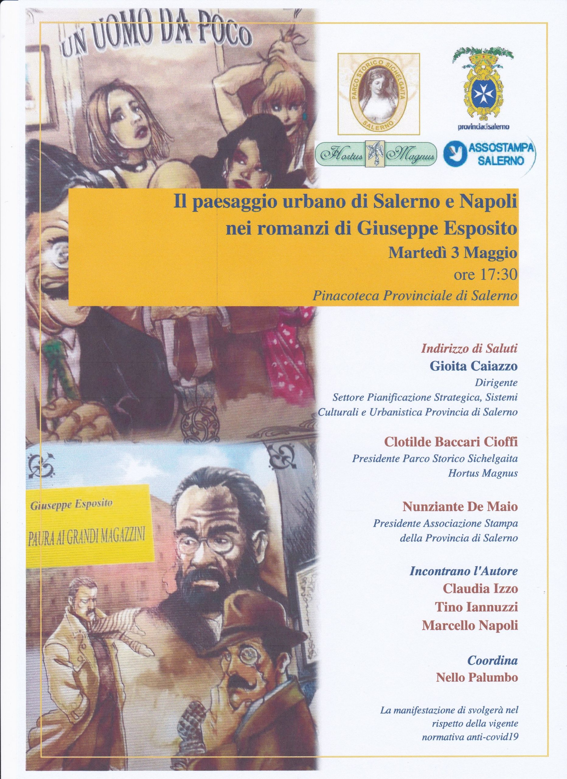 Salerno: “Il paesaggio urbano di Salerno e Napoli nei romanzi di Giuseppe Esposito”, presentazione “Paura ai Grandi Magazzini” e “Un uomo da poco” a Palazzo Pinto