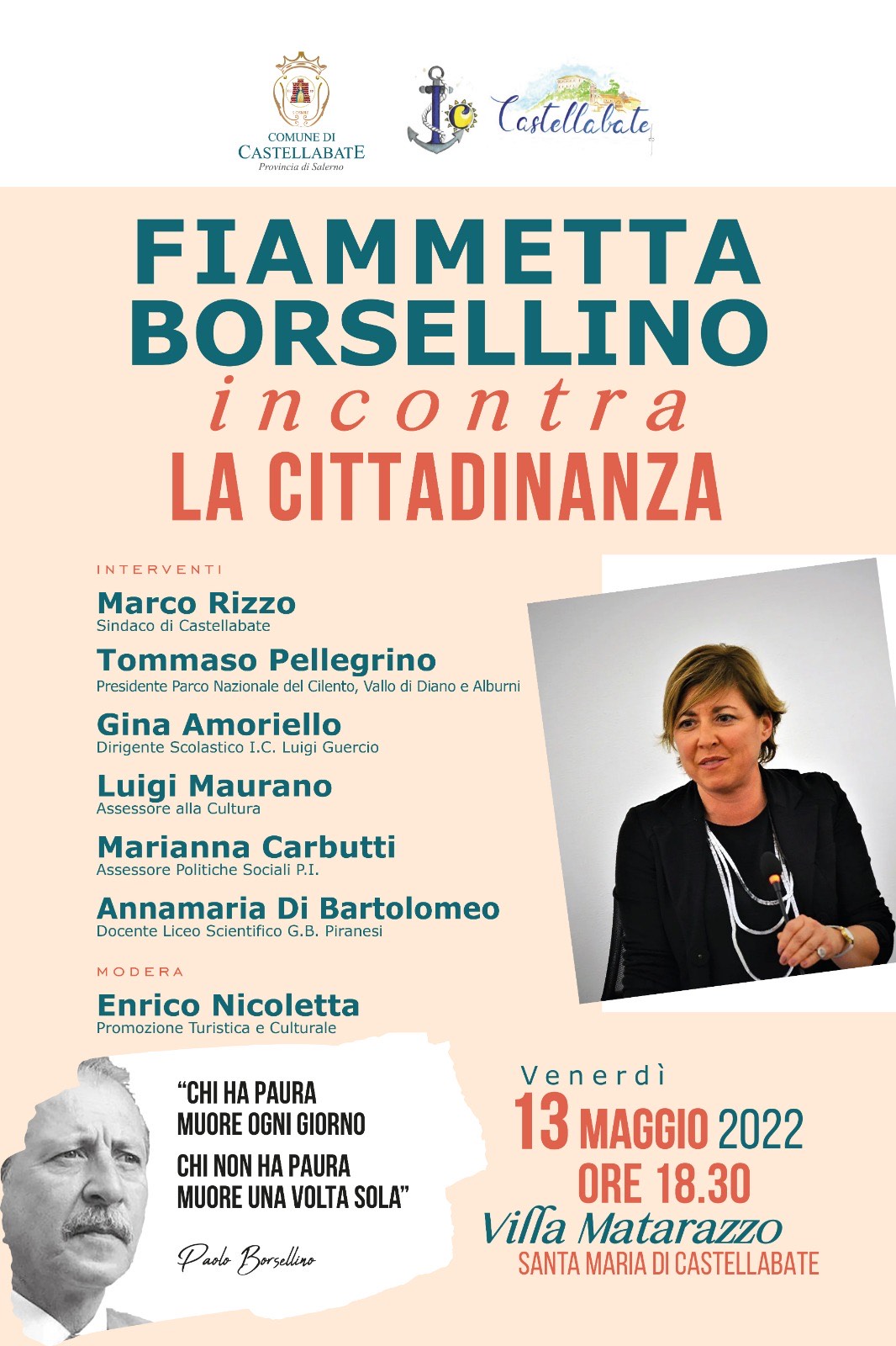 Castellabate: incontro con Fiammetta Borsellino