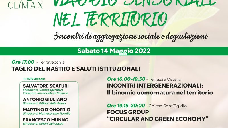 Giffoni Valle Piana: Progetto CLIMAX “Viaggio Sensoriale nel Territorio”, evento itinerante nei Picentini