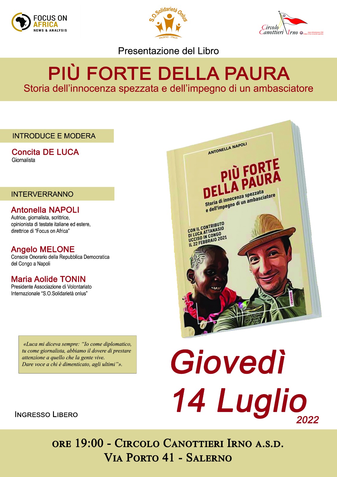 Salerno: S.O.Solidarietà, presentazione libro “Più forte della paura” di Antonella Napoli