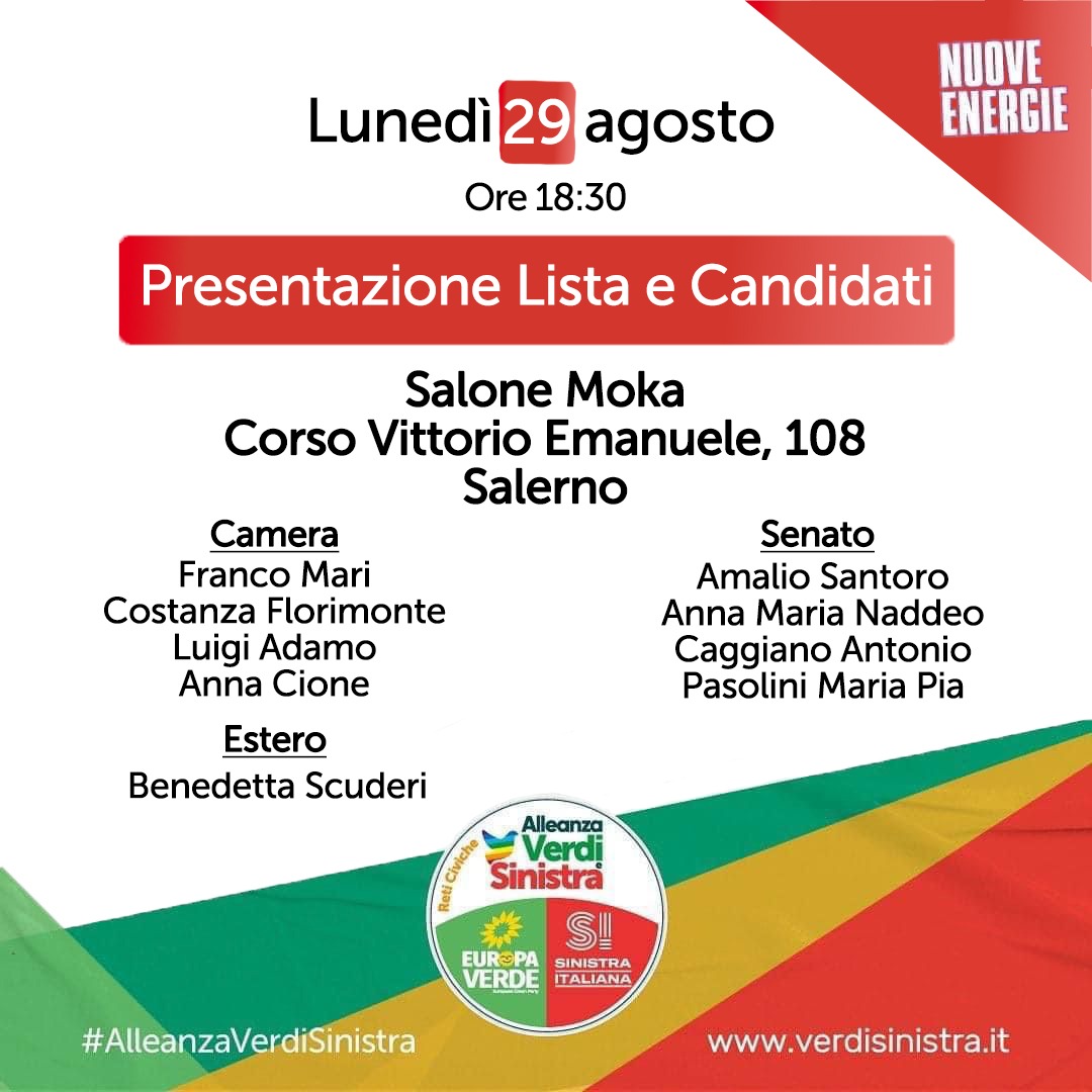 Salerno: elezioni Politiche, Alleanza Verdi Sinistra, apertura campagna elettorale 