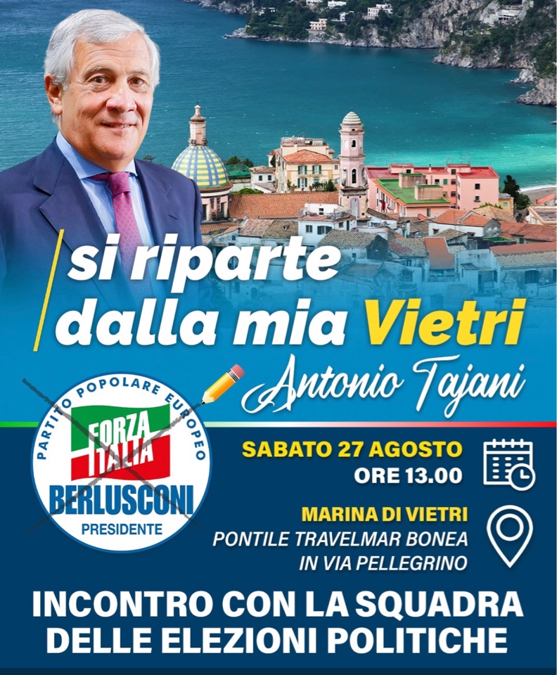 Vietri sul Mare: elezioni Politiche, FI, Antonio Tajani apre campagna elettorale