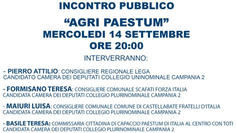 Paestum: Politiche, FI, incontro pubblico con candidati