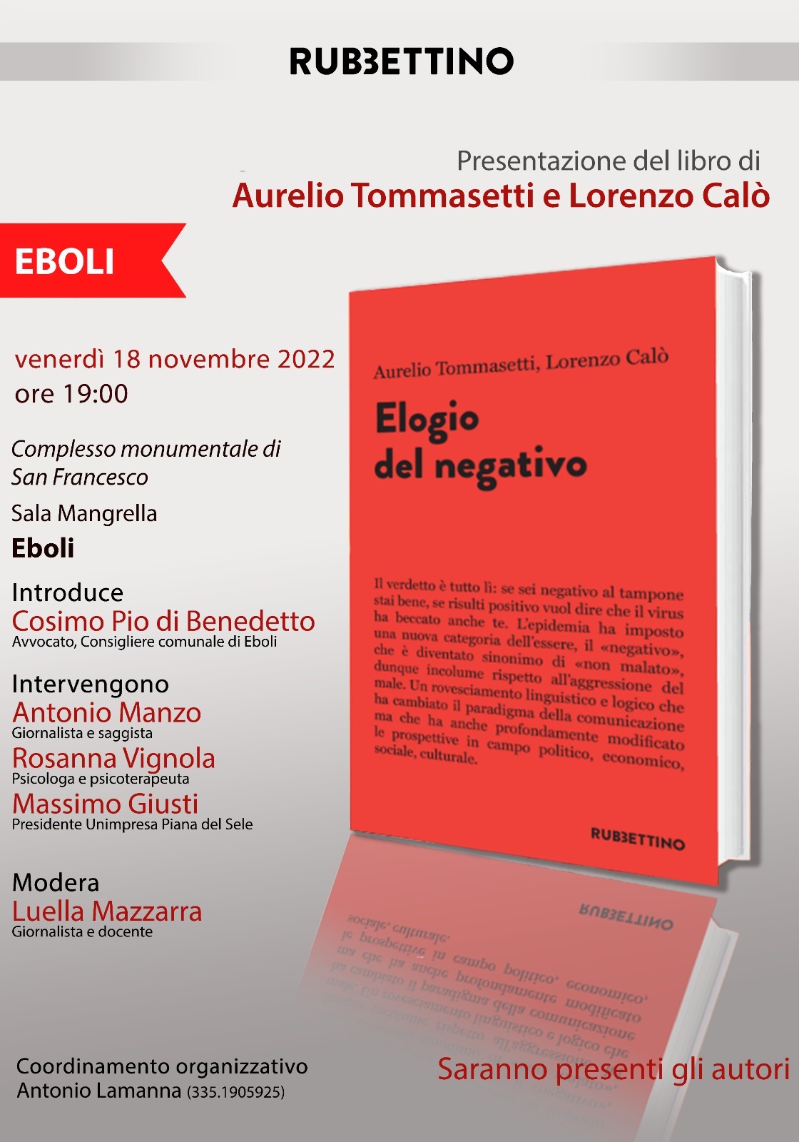 Eboli: presentazione libro del prof. Tommasetti “Elogio del Negativo”