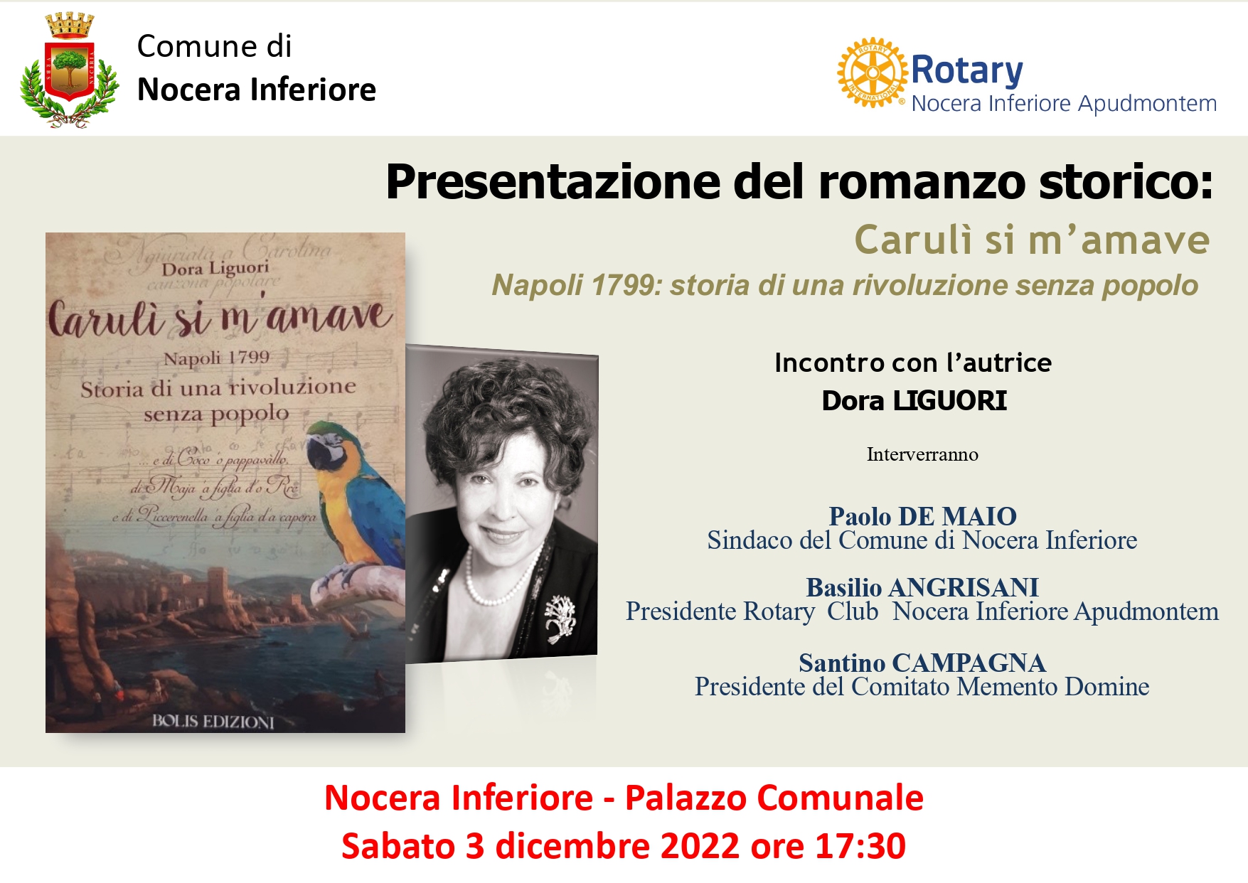 Nocera Inferiore: Rotary Apudmontem, presentazione romanzo di Dora Liguori “Carulì si m’amave”