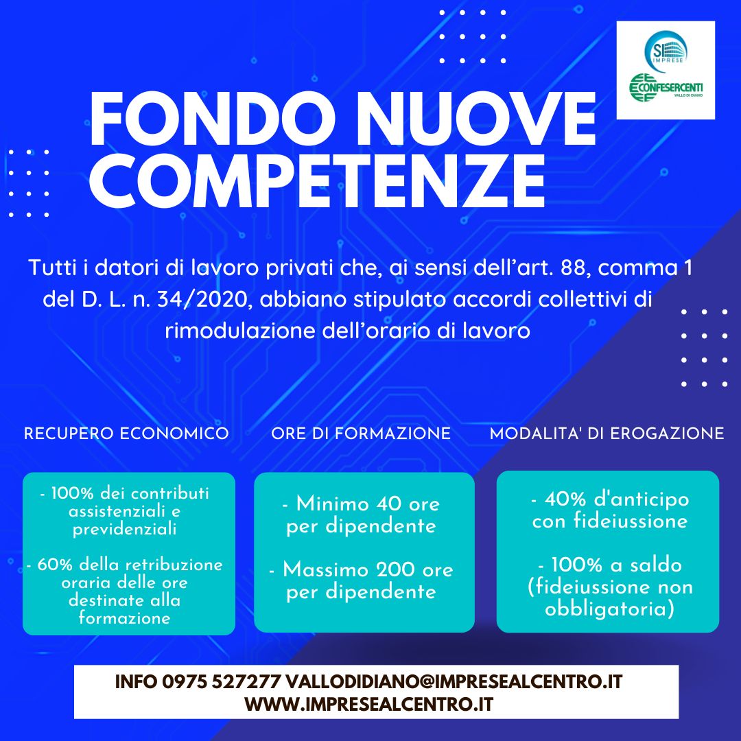 Vallo di Diano: Confesercenti, al via Fondo Nuove Competenze, formazione per personale