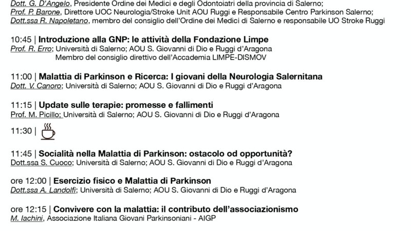 Salerno: Fondazione LIMPE, 13^ ediz. Giornata Nazionale Parkinson