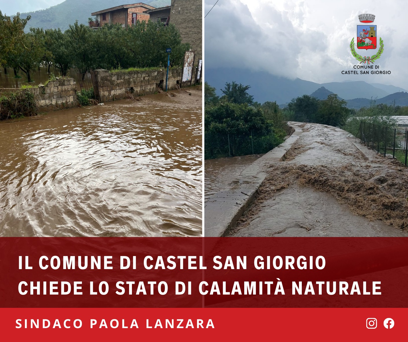 Castel San Giorgio: Amministrazione comunale, richiesto stato emergenza e calamità naturale