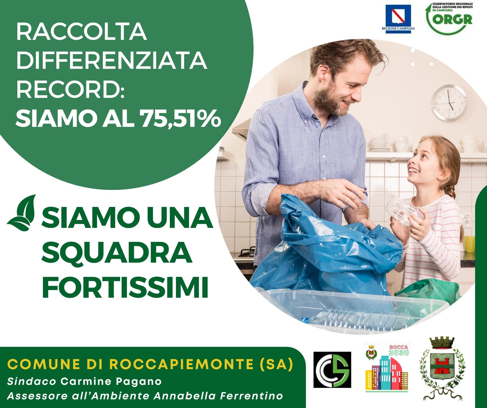 Roccapiemonte: raccolta differenziata record, 75,51%