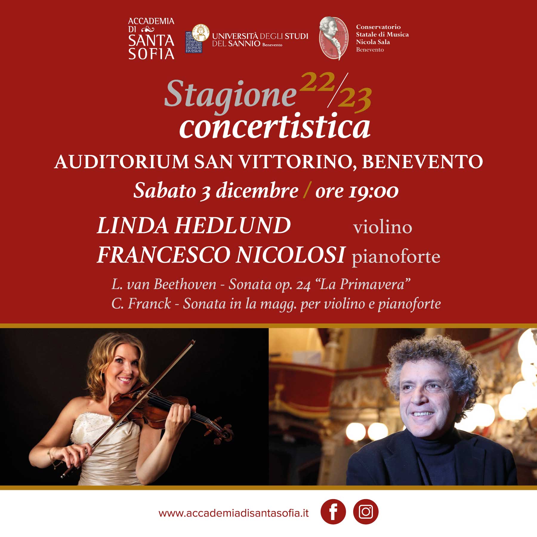 Benevento: Accademia Santa Sofia, stagione concertistica, grande musica all’ Auditorium San Vittorino