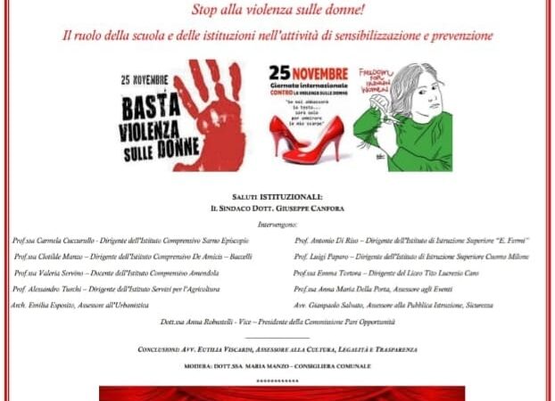 Sarno: Amministrazione comunale, Giornata Internazionale contro violenza su donne, convegno a tema