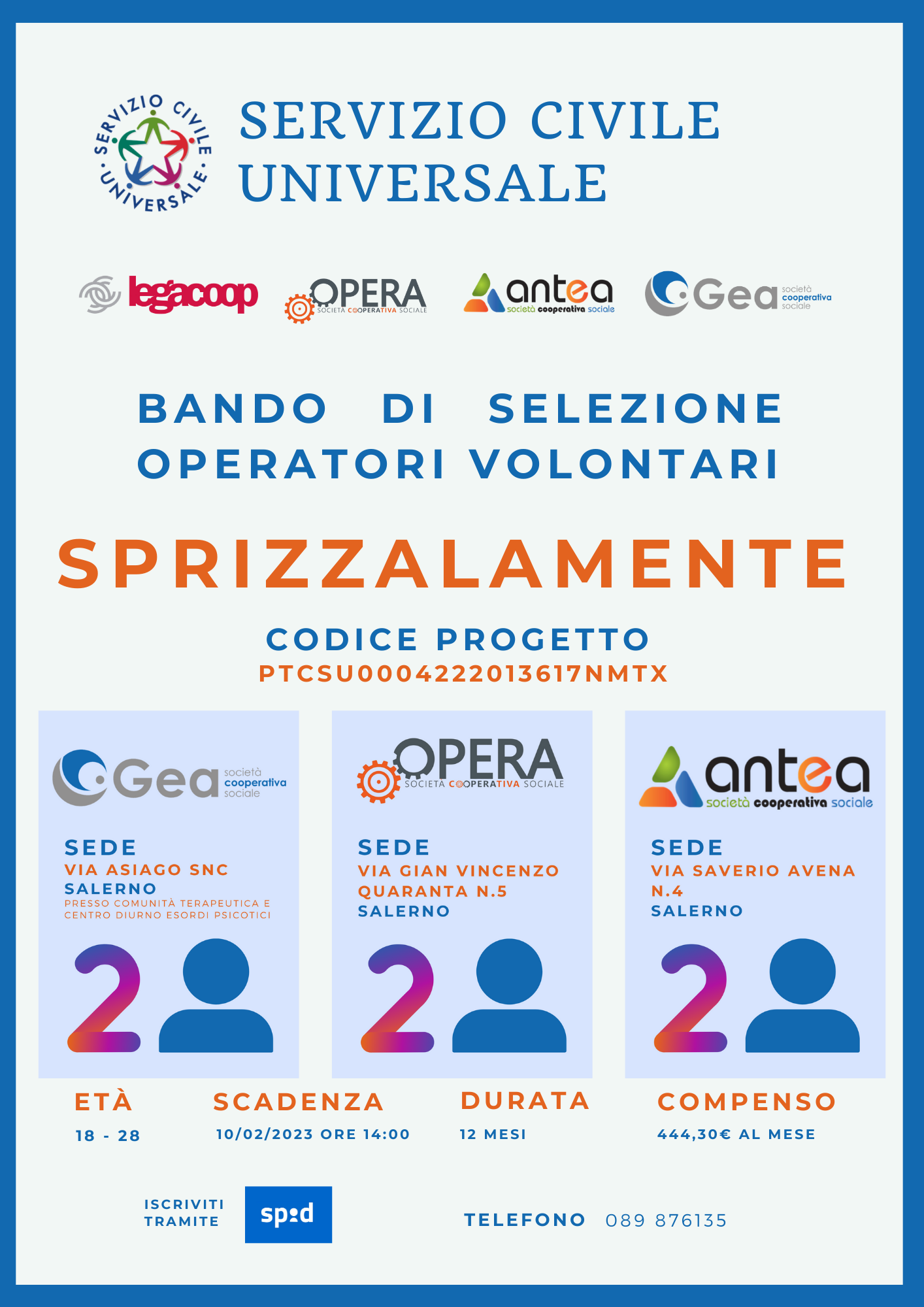 Salerno: Bando di selezione volontari Servizio Civile universale anno 2022