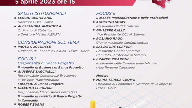 Salerno: all’Ateneo, Seminario “Banca e Sviluppo delle PMI meridionali, tra opportunità e rischi”