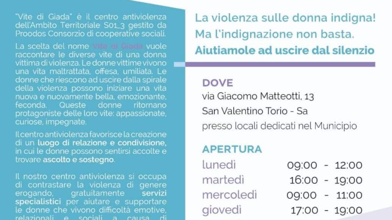 San Valentino Torio: Centro Antiviolenza “Vite di Giada”, continuano attività