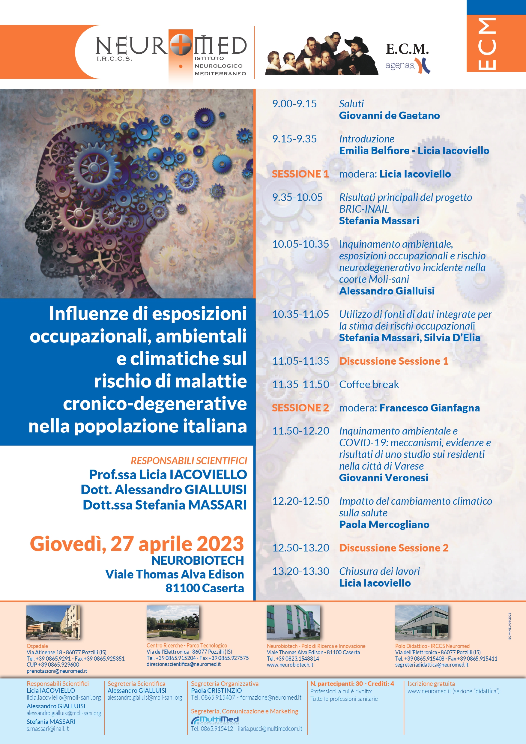 Caserta: Neuromed, convegno “Esposizioni occupazionali, ambientali e climatiche, quali rischi”