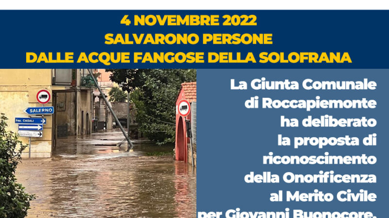 Roccapiemonte: salvataggio dal fango, onorificenza a merito civile per Giovanni Buonocore, Luigi Vuolo, Giuseppe Lanzara