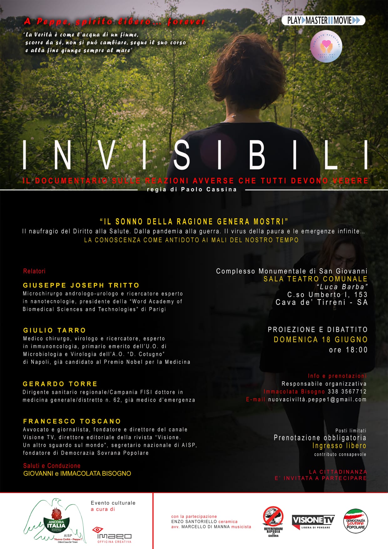 Cava de’ Tirreni: presentazione “Invisibili”, docufilm su reazioni avverse da vaccino anticovid 19