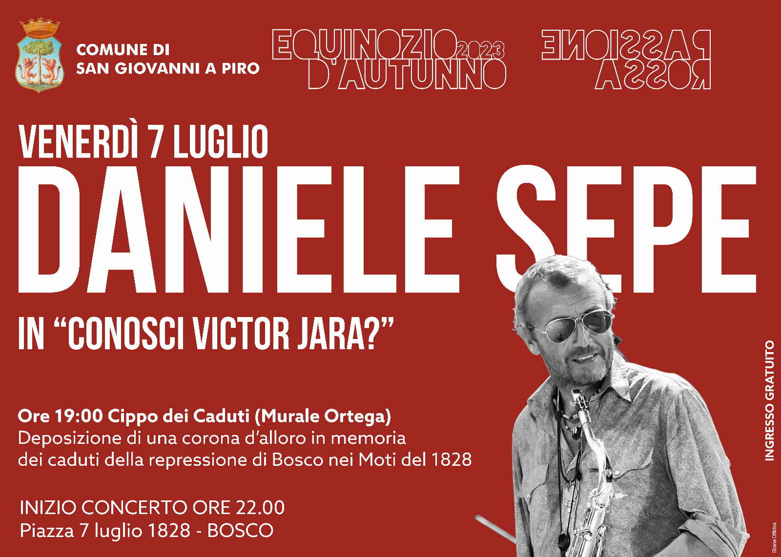 San Giovanni a Piro: concerto DANIELE SEPE in “Conosci Victor Jara?” 