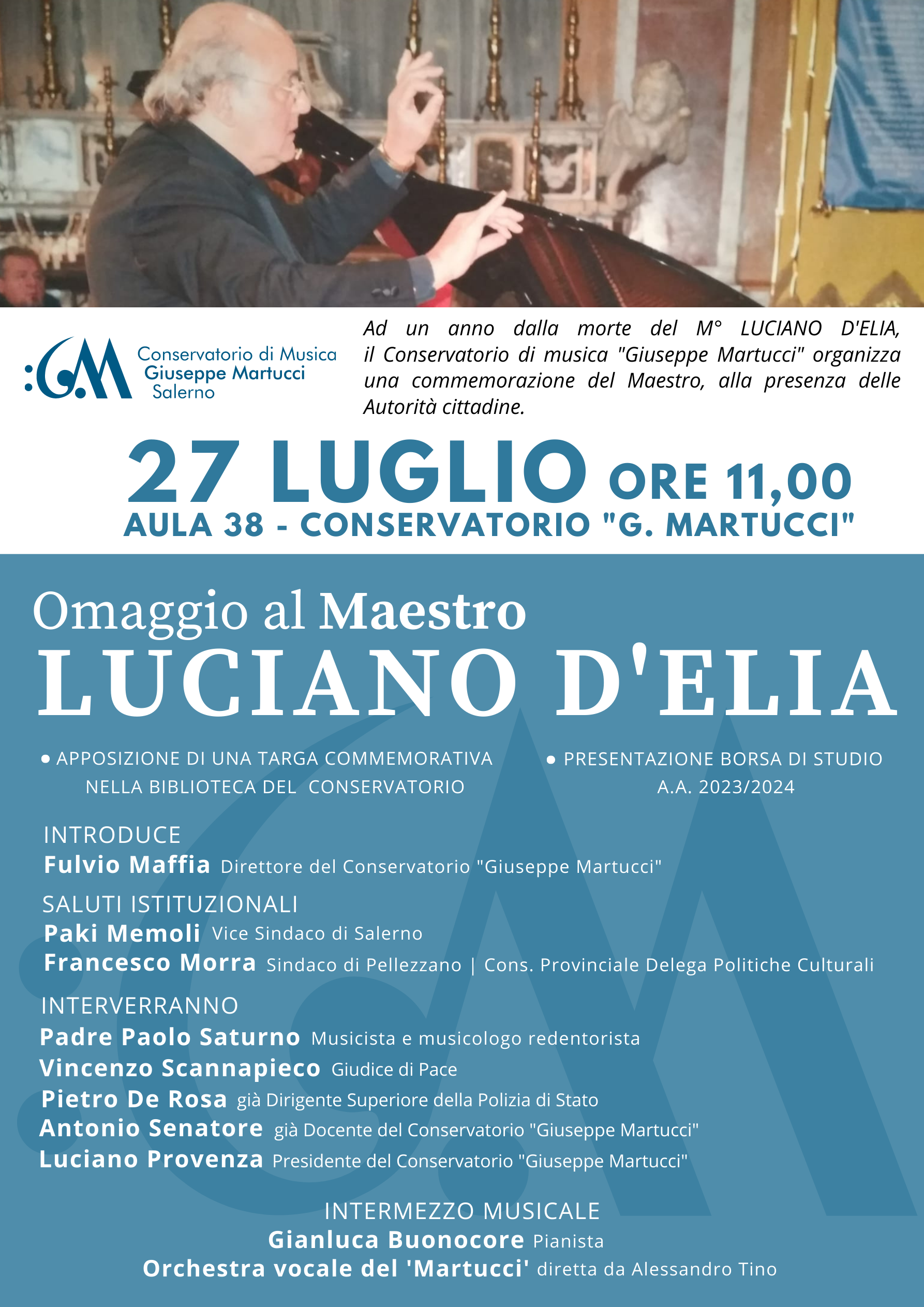 Salerno: Conservatorio “G. Martucci”, commemorazione maestro Luciano D’Elia