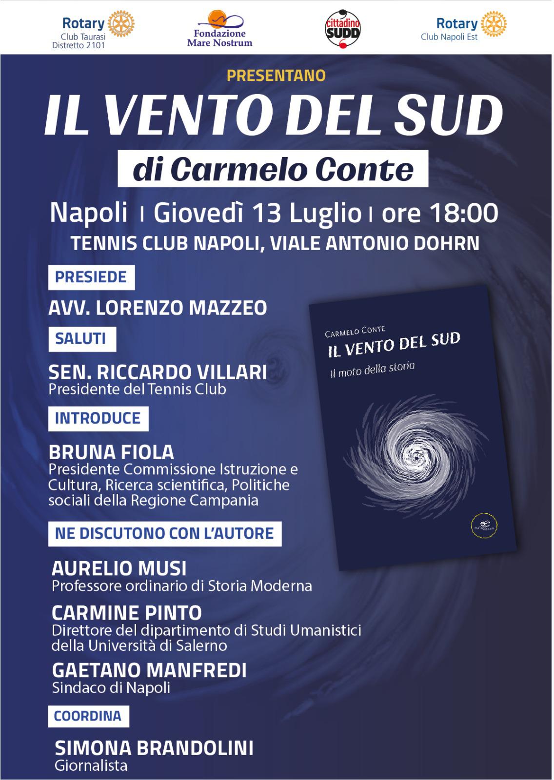 Napoli: Fiola e Manfredi presentano libro di Carmelo Conte “Il vento del Sud”