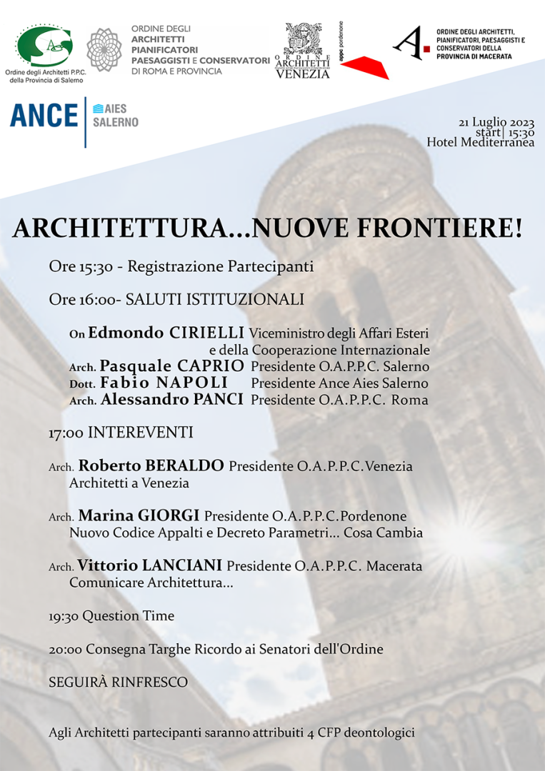 Salerno: Ordine Architetti, convegno “Architettura… Nuove frontiere!”