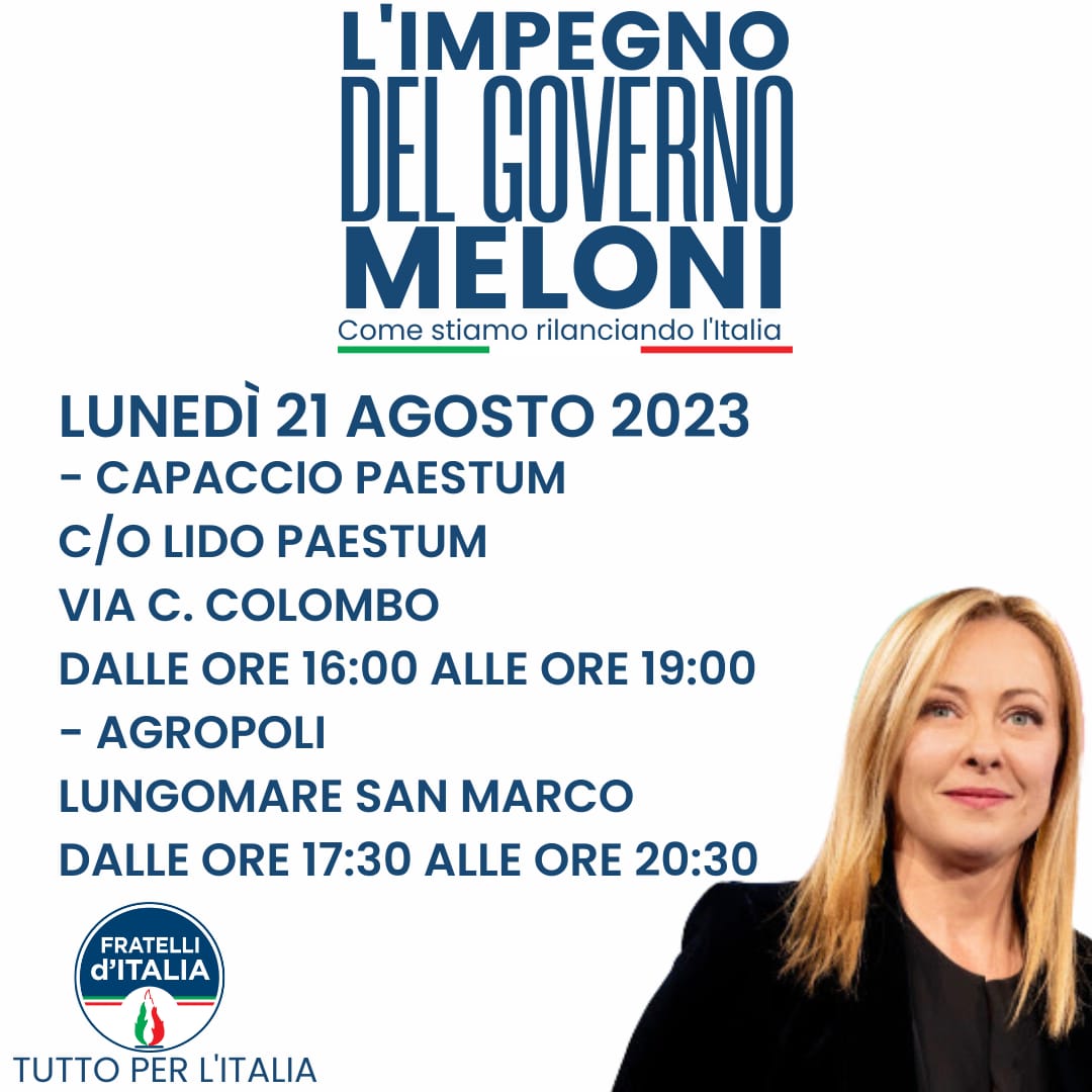 Capaccio Paestum: FdI, tour “Italia Vincente” 