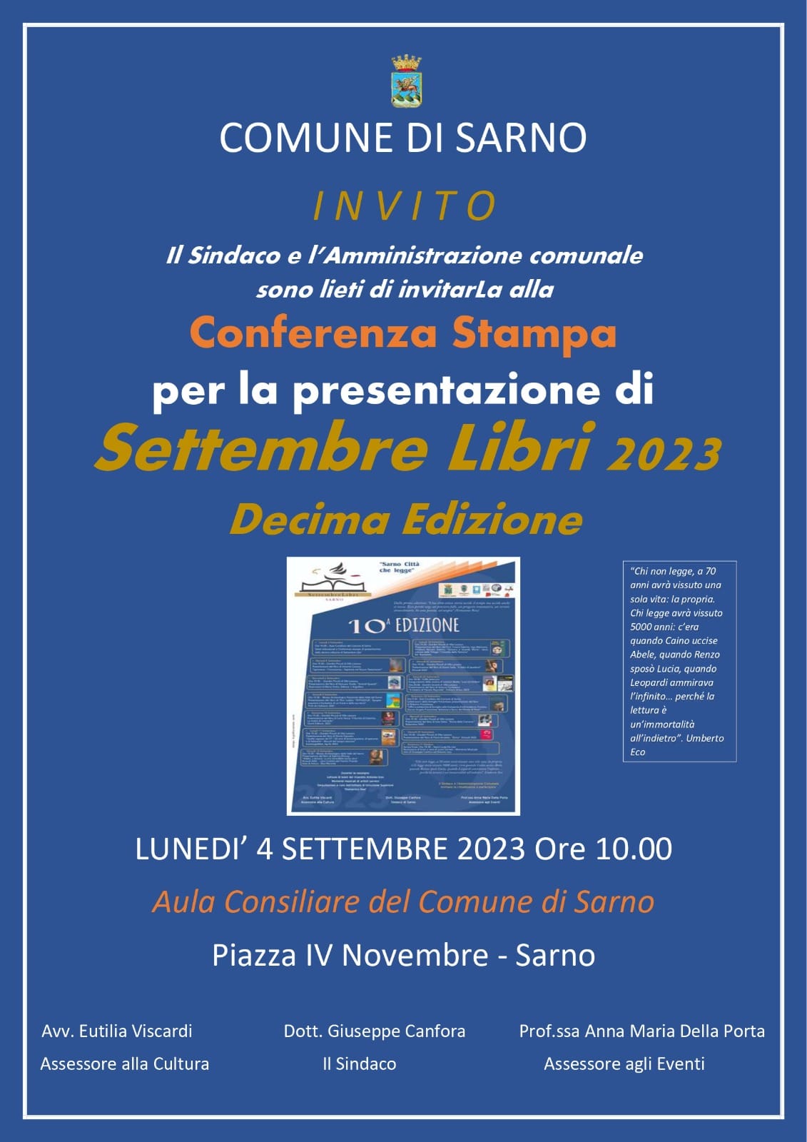 Sarno: presentazione X ediz. Settembre Libri