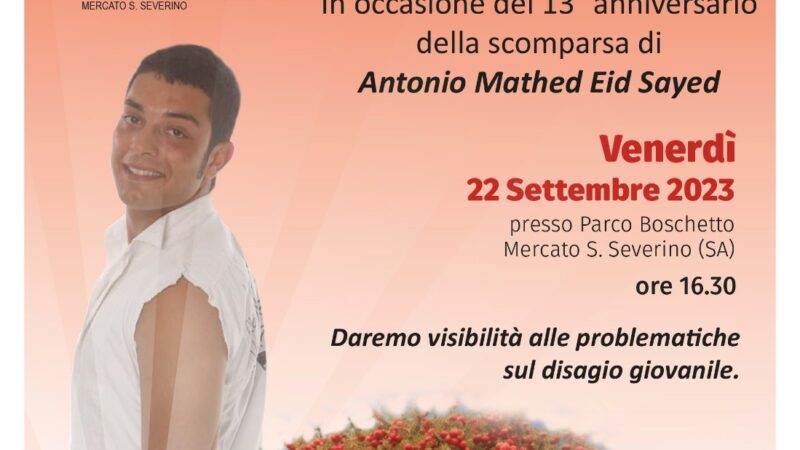 Mercato San Severino: al parco “Il Boschetto”, piantumazione albero della vita ad Antonio Mathed Eid Sayed