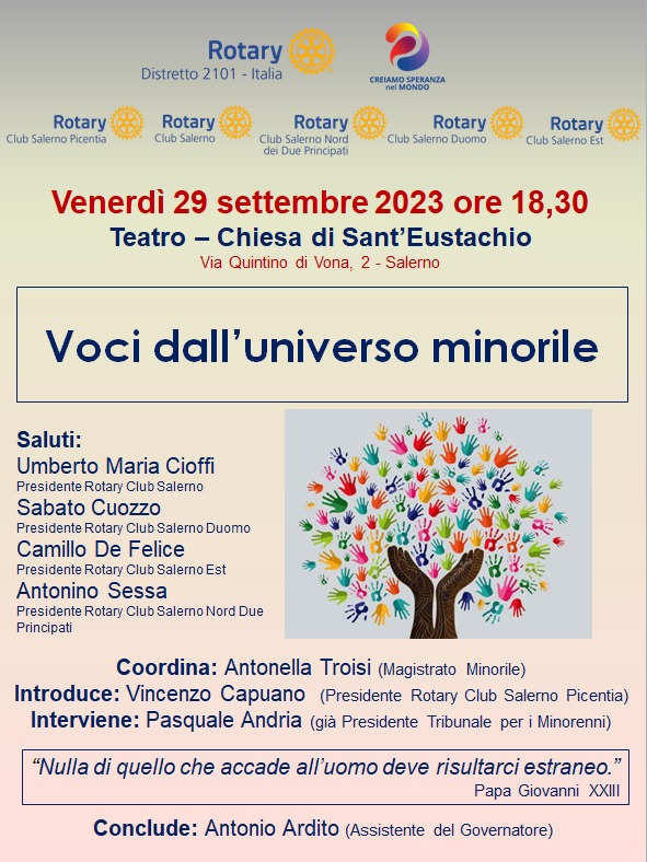 Salerno: al Teatro di Sant’Eustachio club Rotary “Voci dall’universo minorile”