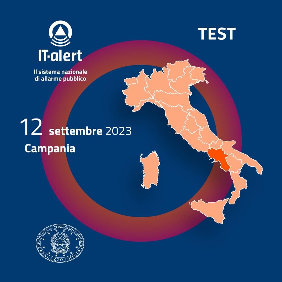 Regione Campania: IT-ALERT, 12 Settembre sperimentazione sistema allerta