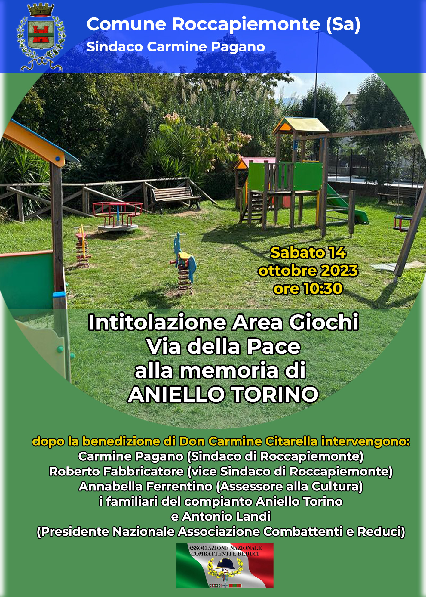 Roccapiemonte: intitolazione area giochi Via della Pace ad Aniello Torino