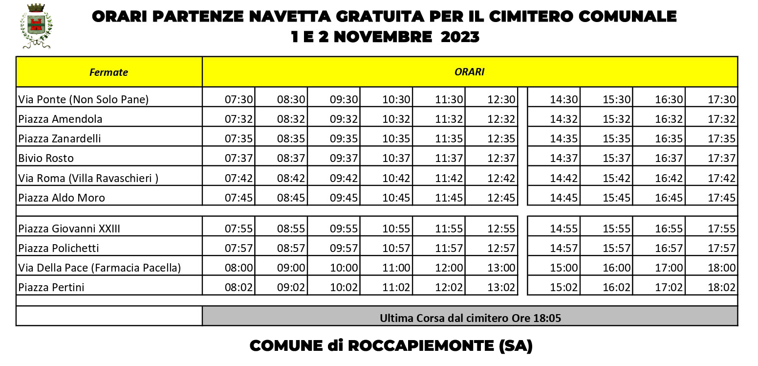 Roccapiemonte: ricorrenza Defunti, navetta gratuita per Cimitero