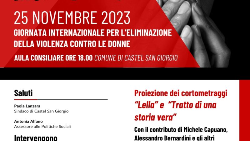 Castel San Giorgio: Giornata contro violenza alle donne, incontro a Palazzo di Città