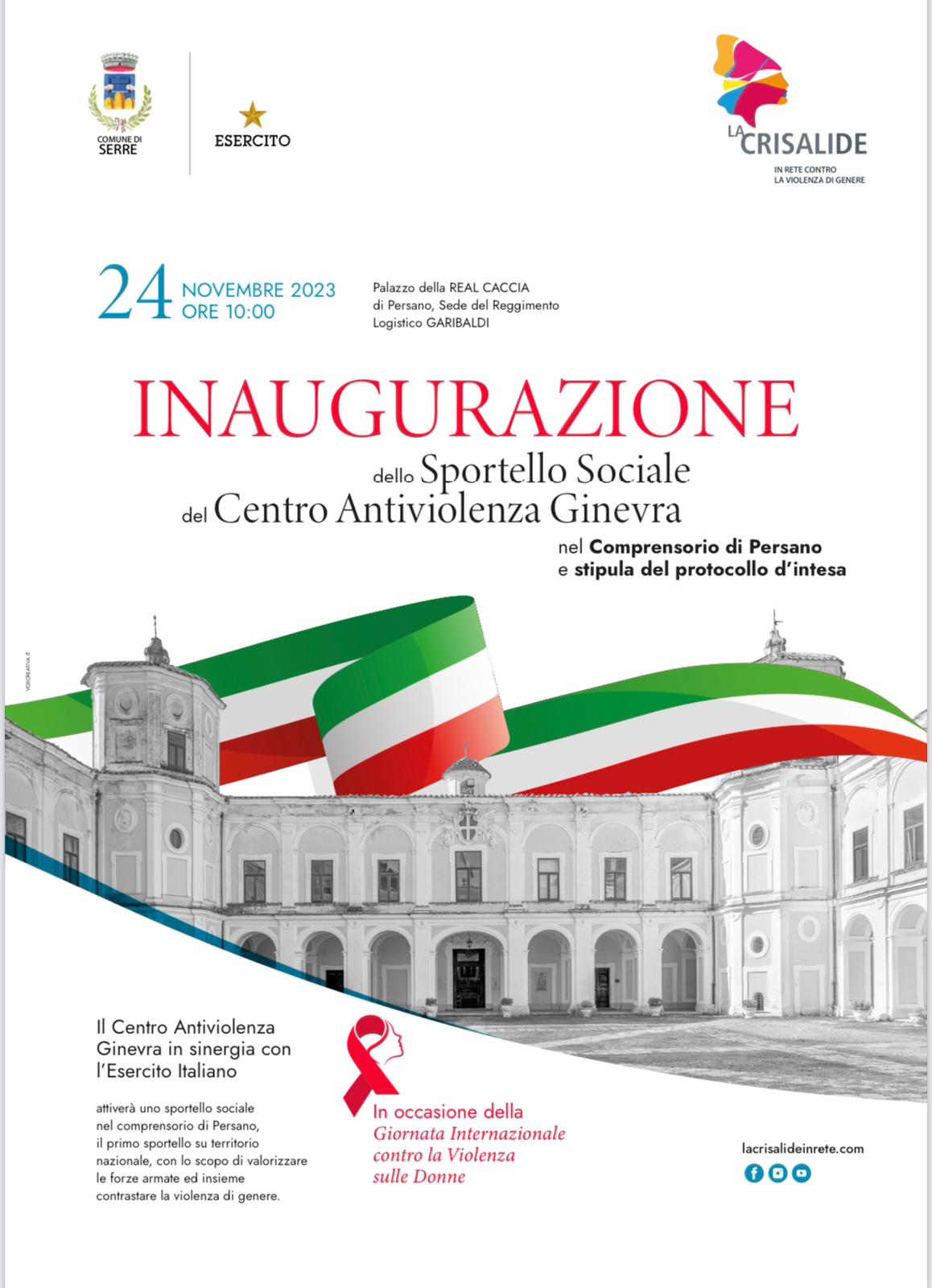 Persano: inaugurazione I Sportello nazionale del Centro Antiviolenza “Ginevra” nell’area militare di Persano,  protocollo intesa con  Esercito Italiano 