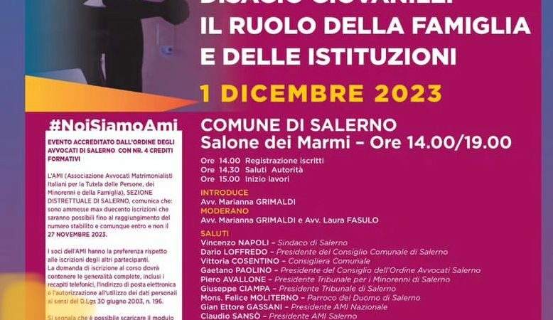 Salerno: a Palazzo di Città convegno su disagio giovanile e ruolo famiglia-istituzioni