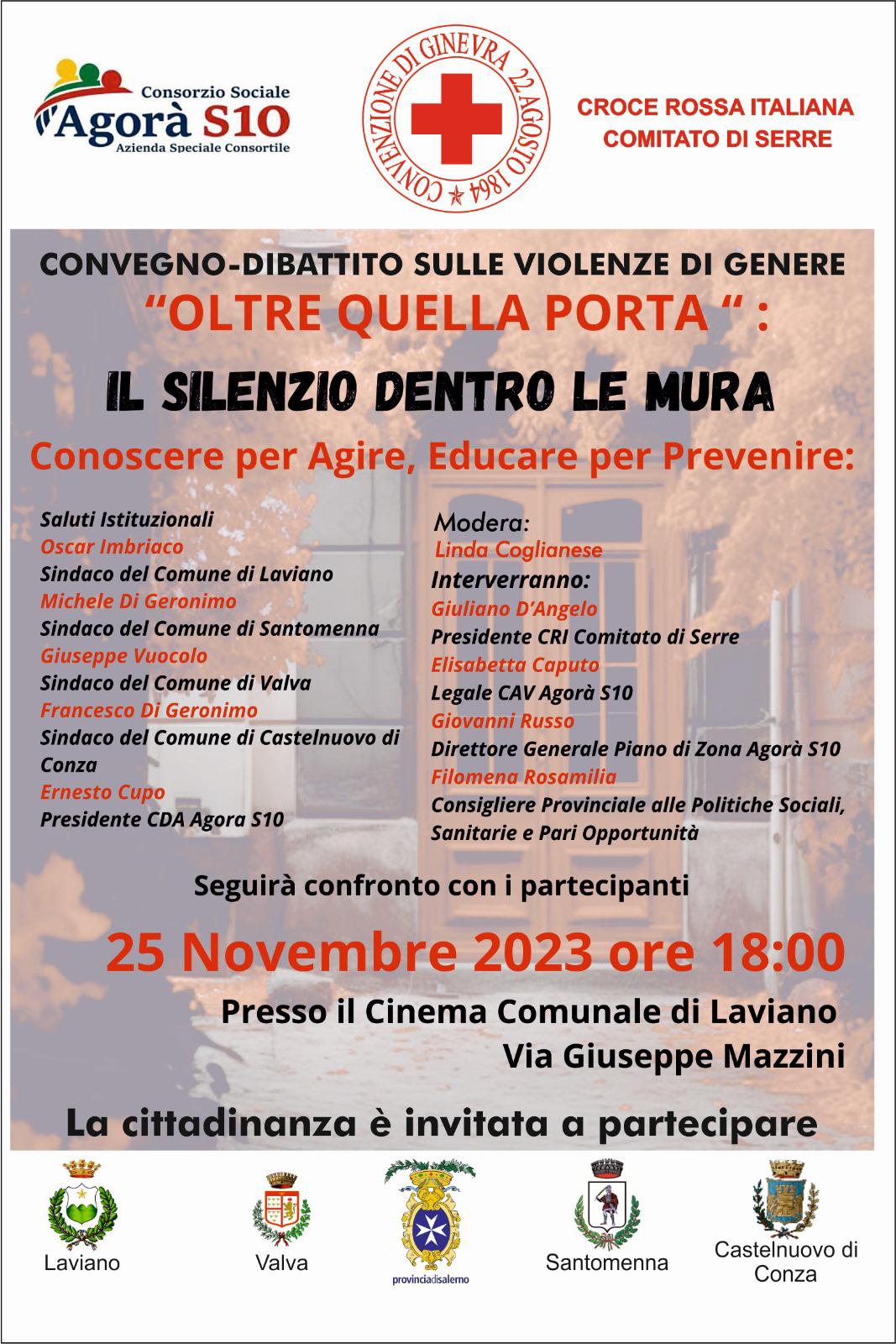 Laviano: convegno “Oltre quella porta”. Il silenzio dentro le mura. Conoscere per Agire. Educare per prevenire!