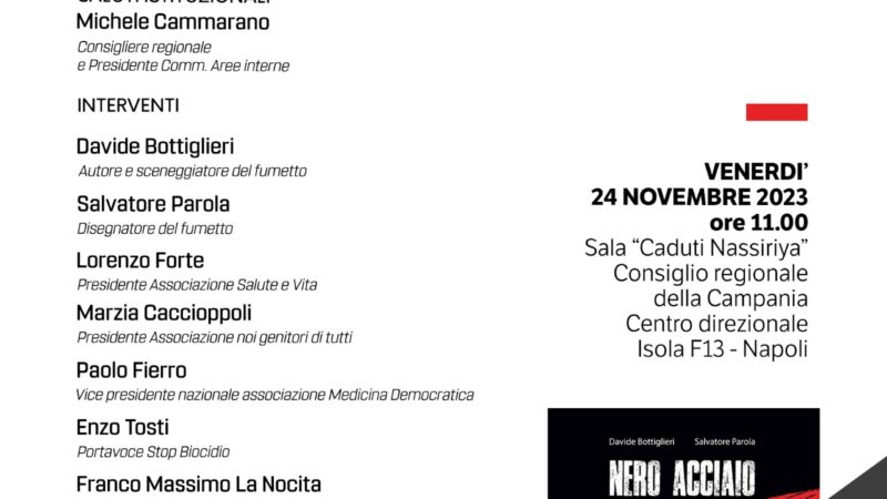 Salerno: presentazione fumetto per ambiente “Nero acciaio” in Regione Campania