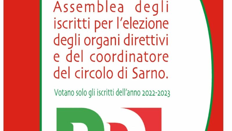 Sarno: Circolo Pd, elezione nuovo coordinatore cittadino