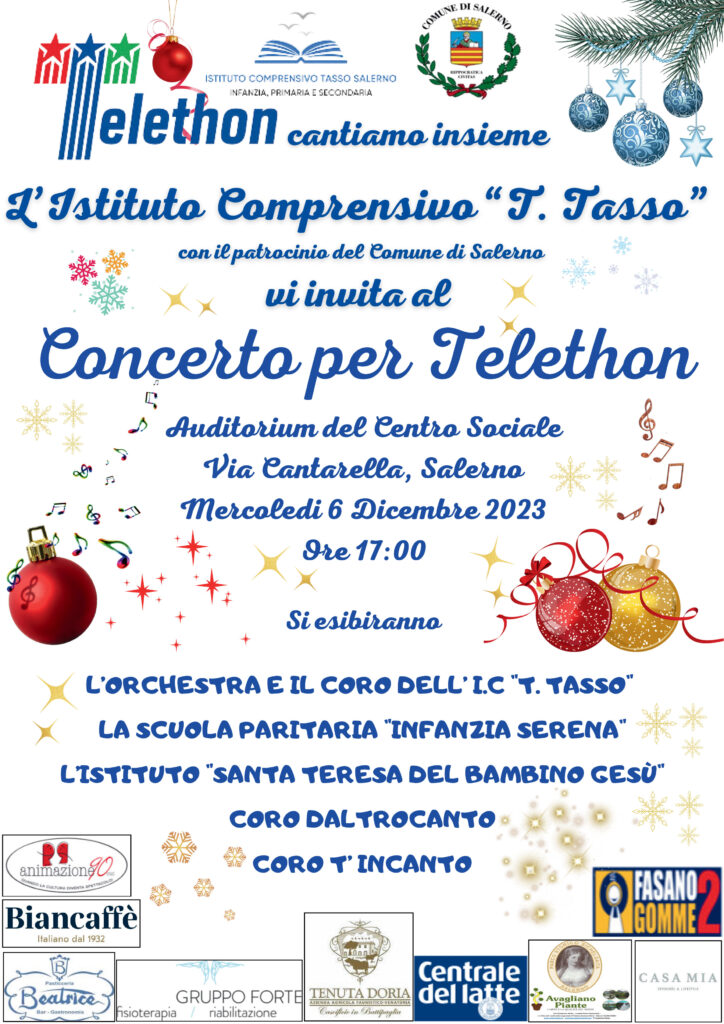 Salerno: IC “T. Tasso”, Concerto per Telethon all’ Auditorium Centro Sociale