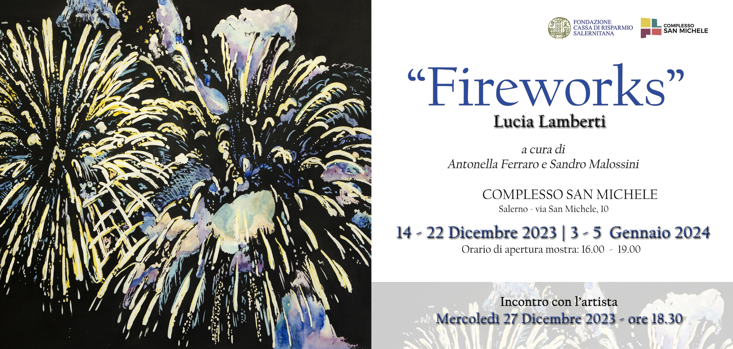 Salerno: mostra “FIREWORKS” di  Lucia Lamberti a Complesso San Michele