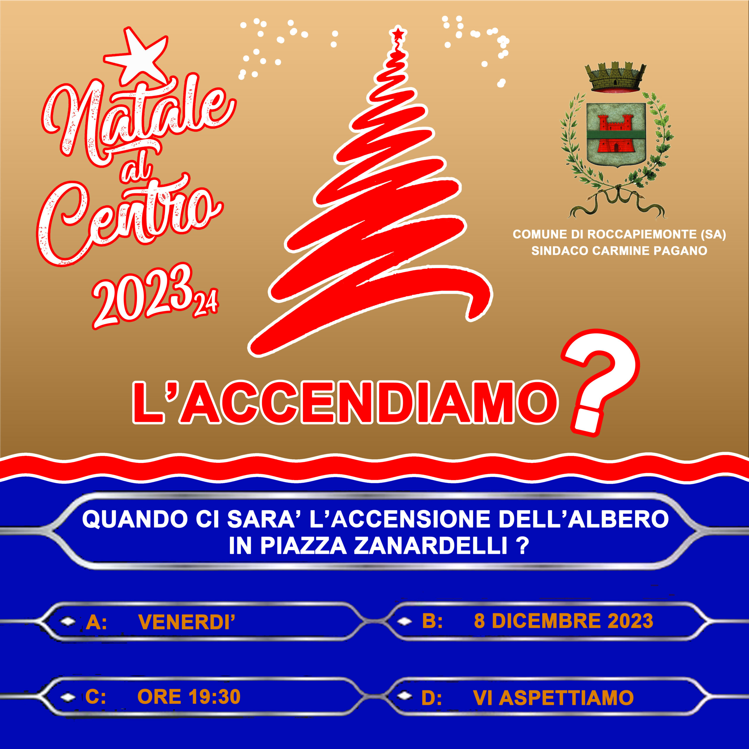 Roccapiemonte: eventi natalizi, accensione albero