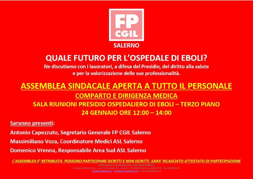 Eboli: Ospedale, Cgil FP, assemblea pubblica presso PO