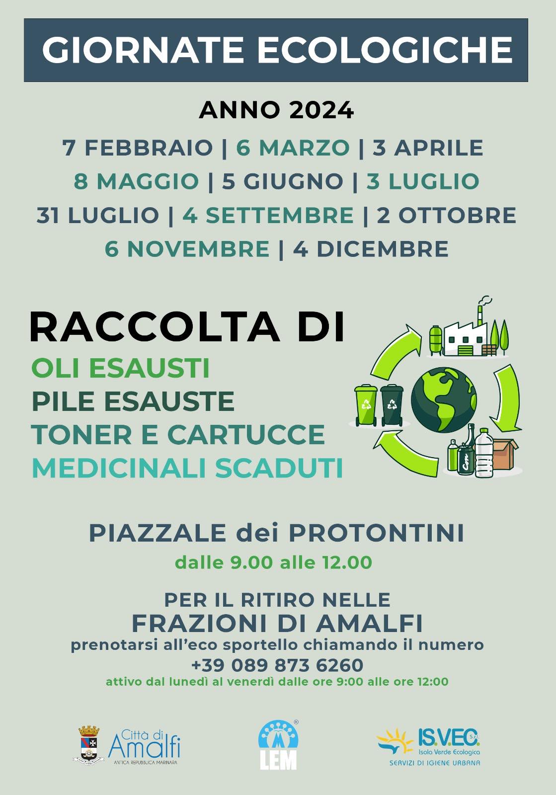 Amalfi: Giornate Ecologiche, nuovo calendario per raccolta di oli e pile esauste, toner, cartucce e medicinali scaduti