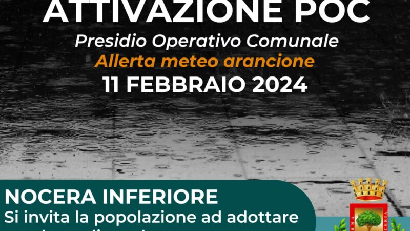 Nocera Inferiore: allerta meteo, istituzione P.O.C.