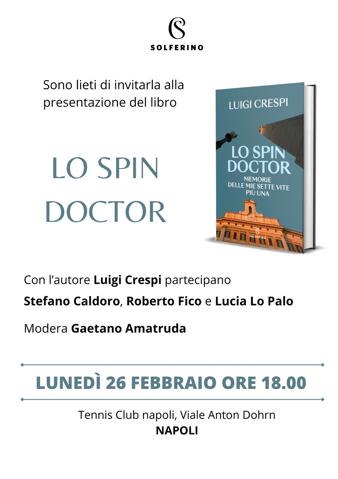 Napoli: presentazione libro “Lo Spin doctor” di Crespi