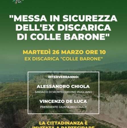 Montecorvino Pugliano: inaugurazione lavori ex discarica Colle Barone con Presidente De Luca